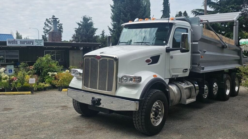 a dump truck at a nursery