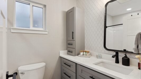 newly installed bathroom vanity