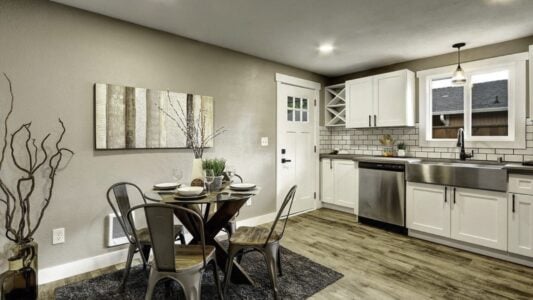 a full kitchen remodel with new tile and flooring